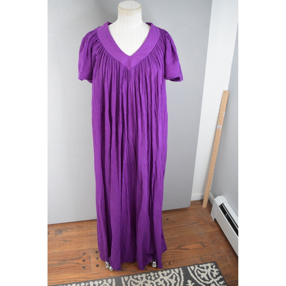 Amerikan Climax Gauzy Maxi Dress One Size  Purple Cotton Gauze V Neck Vtg